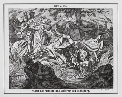 Adolphe de Nassau et Albert Ier de Habsbourg à la bataille de Gollheim - Hermann Pluddemann