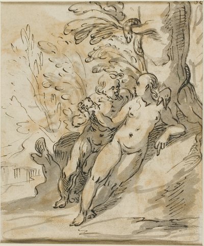 Adam et Ève sous un arbre (recto); Deux hommes en dispute (verso) - Hermann Weyer