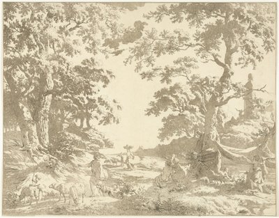 Paysage arcadien avec statue de Janus - Hermanus Fock