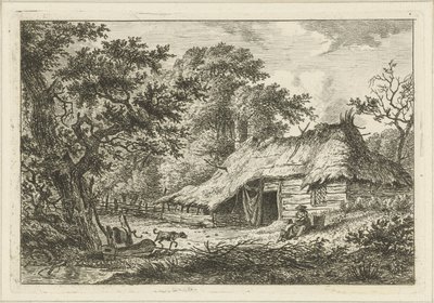 Ferme avec femme, enfant et chien - Hermanus Fock