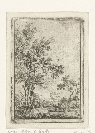 Paysage avec grand arbre et charrette - Hermanus Fock