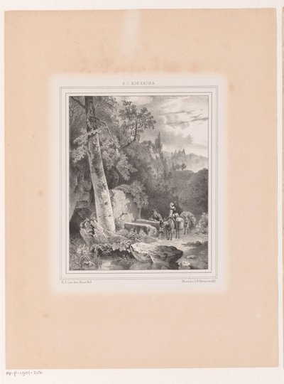 Paysage avec homme, femme et deux ânes près d