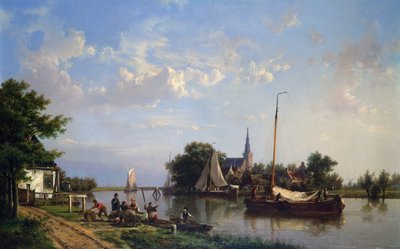 Barges sur un Canal en Été - Hermanus Koekkoek