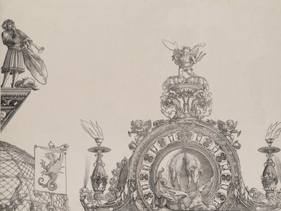 Le Pinacle du portail droit, et un trompettiste et un étendard du portail central, fr..., 1515 - Hieronymus Andreae