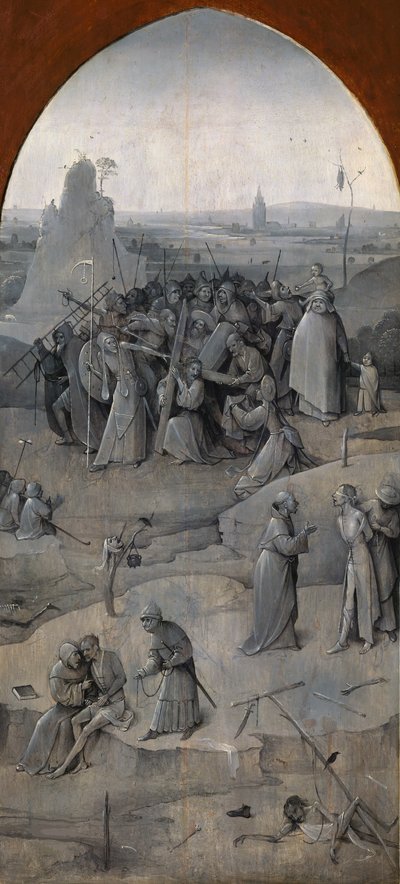 La Tentation de Saint Antoine. Triptyque, verso : Le Christ portant la Croix - Hieronymus Bosch