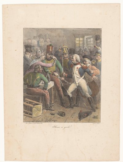 Deux soldats croisant les épées dans une taverne (Allons en garde!, Lithografische schetsen, Croquis lithographiques) - Hippolyte Bellange