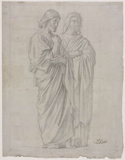 Deux figures debout (Étude pour la section gauche de La Mission des Apôtres) - Hippolyte Jean Flandrin