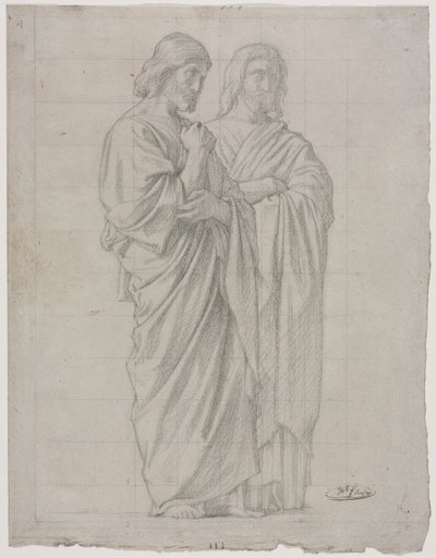 Deux figures debout (étude pour la section gauche de La Mission des Apôtres) - Hippolyte Jean Flandrin