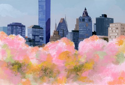 New York et cerisiers en fleurs, 2016 - Hiroyuki Izutsu