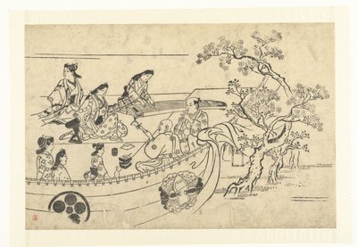 Groupe de musiciens sous un cerisier - Hishikawa Moronobu (attributed to)