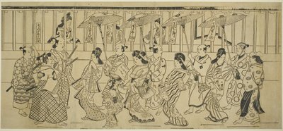 Parade de courtisanes, vers 1690 (estampe sur bois; sumizuri-e, kakemono yoko-e) - Hishikawa Moronobu