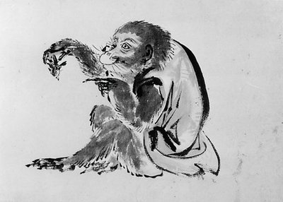 Singe et abeille, 19ème siècle - Hokusai School.
