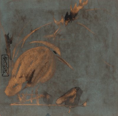 Héron et roseaux, période Edo, début du 17ème siècle - Hon
