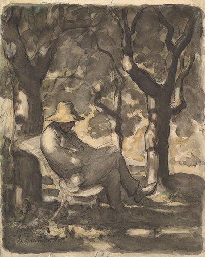 Un Homme Lisant dans un Jardin - Honoré Daumier