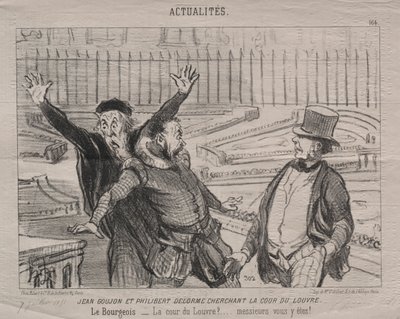 Actualités (planche 164) : Jean Goujon et Philibert Delorme cherchant la cour du Louvre - Honoré Daumier