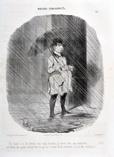 Œuvre de Honoré Daumier (1808-1879). Charivari date de 1842 : Série MŒURS CONJUGALES - Ma femme m