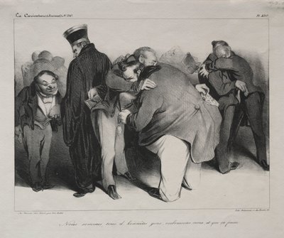 Caricature, planche 439 : Nous sommes tous des hommes honnêtes, alors embrassons-nous et finissons-en - Honoré Daumier
