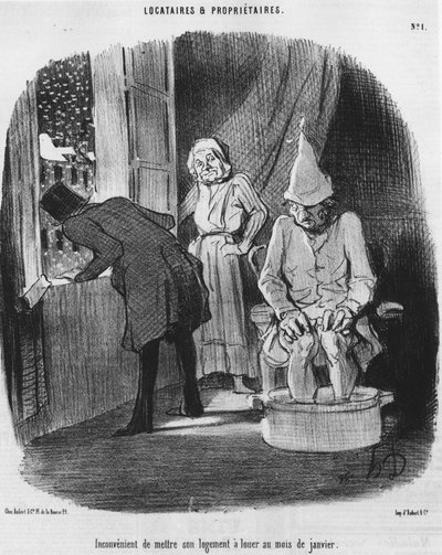 Inconvénient de mettre son logement en location en janvier, tiré de « Locataires et Propriétaires », série de caricatures par Honoré Daumier (1808-1879). « Charivari » - Honoré Daumier