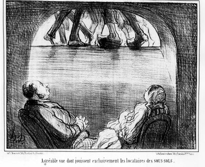 Vue agréable exclusivement réservée aux locataires des sous-sols, tiré de « Locataires et Propriétaires », série de caricatures par Honoré Daumier (1808-1879). « Charivari » - Honoré Daumier