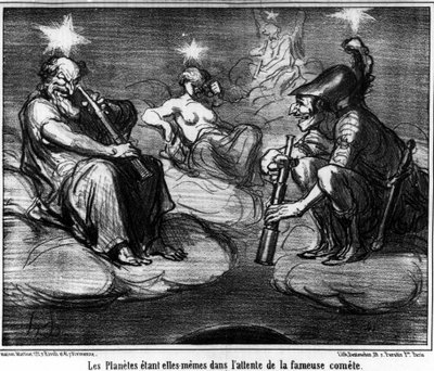 Les planètes elles-mêmes attendent la fameuse comète, tiré de « Astronomie », caricature par Honoré Daumier (1808-1879). « Charivari » - Honoré Daumier