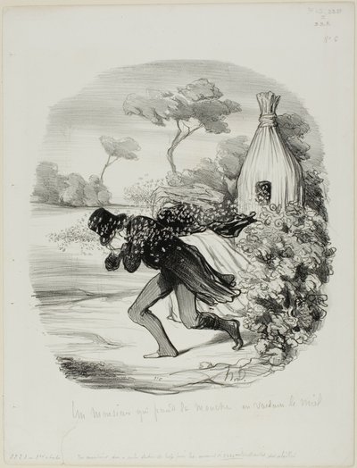 Un gentilhomme qui voulait étudier de trop près les mœurs des abeilles, planche 6 des Pastorales - Honoré Victorin Daumier