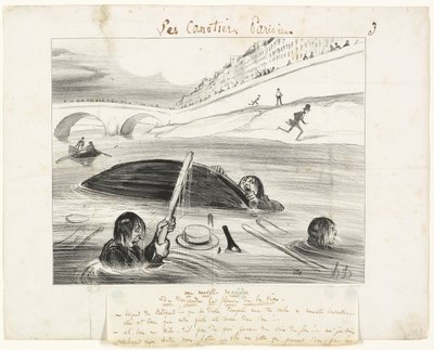 Une nouvelle façon de flotter sur le fleuve de la vie, troisième planche des Canotiers Parisiens - Honoré Victorin Daumier