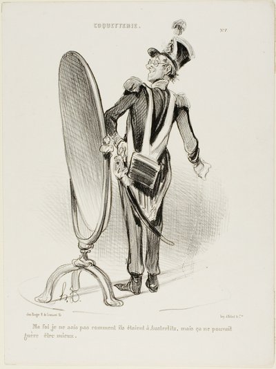 "En effet, je ne sais pas à quoi ils ressemblaient à Austerlitz, mais ils auraient difficilement pu être plus beaux", planche 7 de Coquetterie - Honoré Victorin Daumier