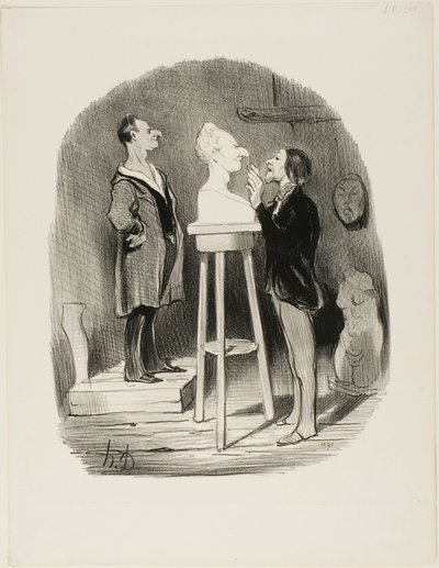Monsieur Filochard, ancien commerçant, retraité, éprouve le besoin de transmettre son buste en marbre à la postérité la plus lointaine, planche 68 des Bons bourgeois. - Honoré Victorin Daumier
