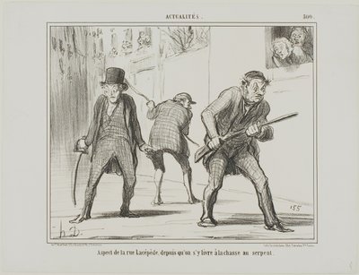 Vue de la rue Lacépède lors de la chasse au serpent, planche 500 des Actualités - Honoré Victorin Daumier