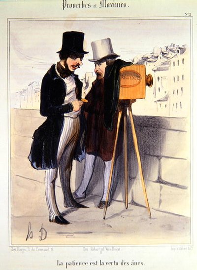 Caricature ridiculisant le temps nécessaire pour prendre une photo daguerréotype, vers 1840 - Honoré Daumier
