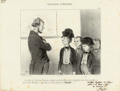 Professeurs et Moutards. Les élèves de l’institution Pascareau essayent un nouvel uniforme... 25. - Honoré Daumier