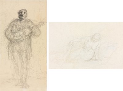 Guitariste chantant (recto); Femme allongée appuyée sur son bras (verso) - Honoré Daumier