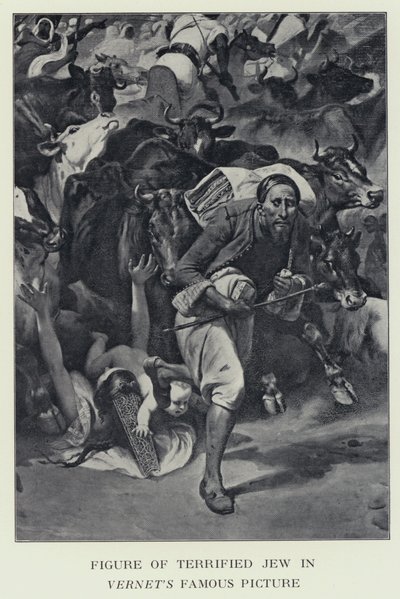 Figure de Juif terrifié dans la célèbre image de Vernet - supposée être une représentation du Baron James Rothschild - Horace (after) Vernet
