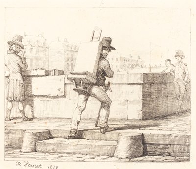 Artiste portant un chevalet avec une pierre lithographique - Emile Jean Horace Vernet