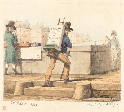 Artiste portant un chevalet avec une pierre lithographique - Emile Jean Horace Vernet