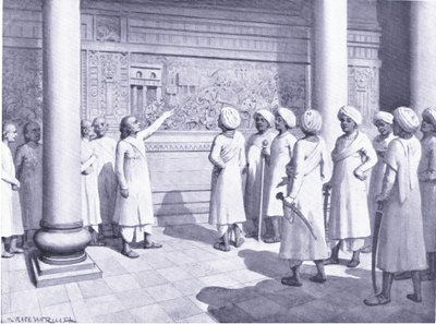 Rajaraja Chola inspecte le bas-relief de ses exploits à Tanjure 995 après J.-C. - Horace van Ruith