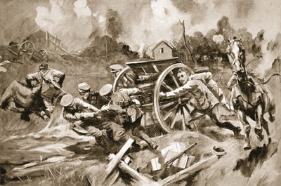 Sergent-maréchal T. Harrison sauvant des chevaux et des canons d