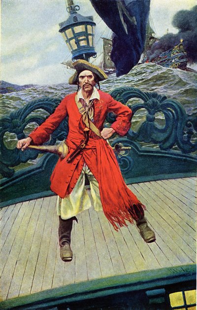 Capitaine Keith sur le pont de son navire. Illustration du « Livre des pirates Buccaneers et Marooners de la mer des Caraïbes » par Howard Pyle (1853-1911), illustrateur américain - Howard Pyle