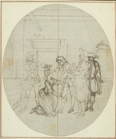 Étude pour une deuxième édition, jamais publiée, de "La Partie de Chasse de Henri IV" de Colle, Acte III, Scène 11 - Hubert Francois Gravelot