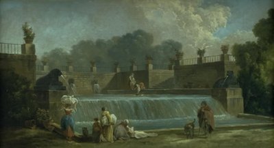 Une fontaine avec des lavandières - Hubert Robert