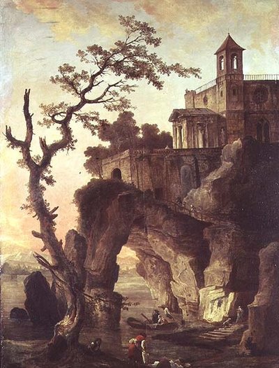 Ruines architecturales dans un paysage rocheux - Hubert Robert