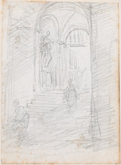 Figures sur un escalier monumental intérieur [recto] - Hubert Robert
