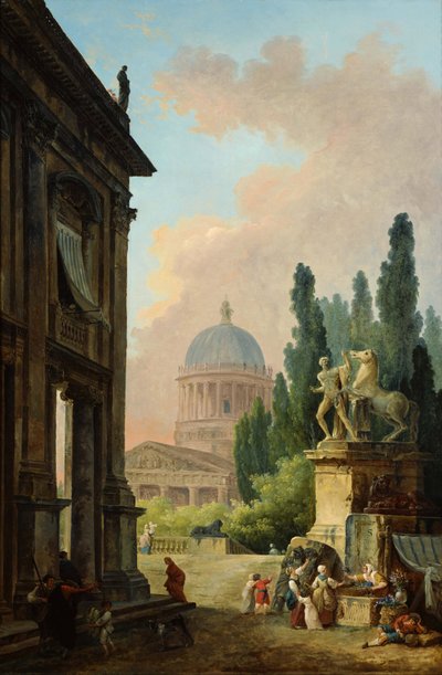 Vue imaginaire de Rome avec le dompteur de chevaux du Monte Cavallo - Hubert Robert