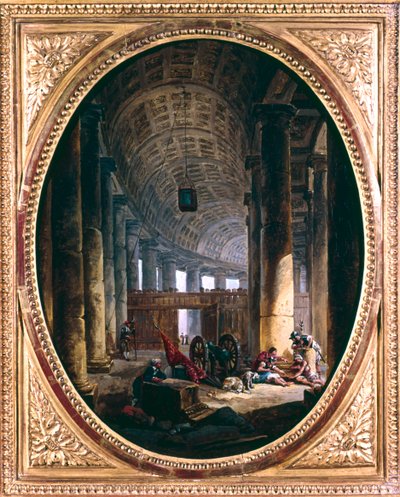Intérieur de la colonnade de Saint-Pierre, Rome, au moment du conclave de 1769 - Hubert Robert