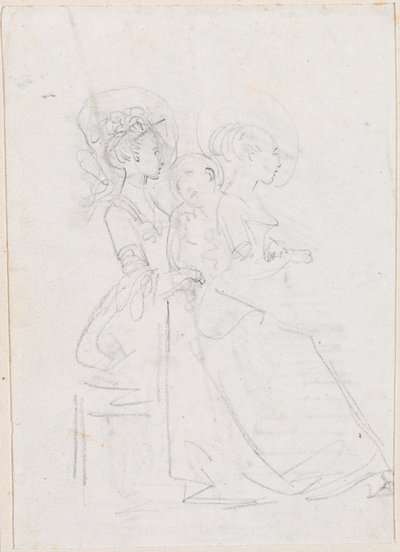 Deux femmes assises avec une figure masculine entre elles - Hubert Robert