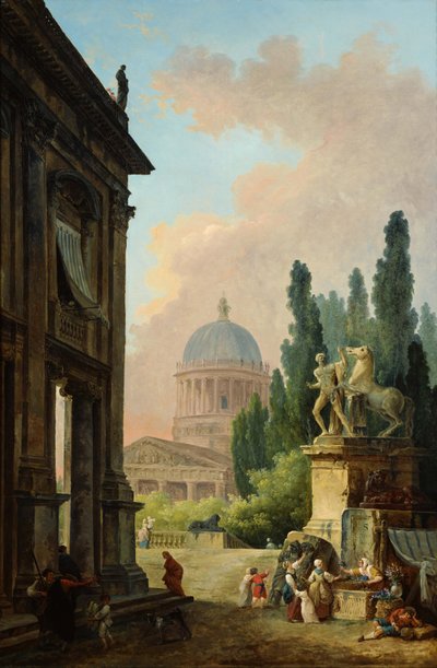 Vue de Rome avec le Dompteur de Chevaux du Monte Cavallo, 1786 - Hubert Robert