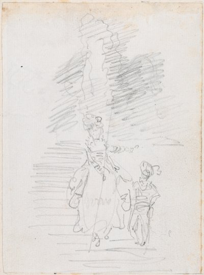 Femme et petite figure masculine sur un grand escalier [recto] - Hubert Robert