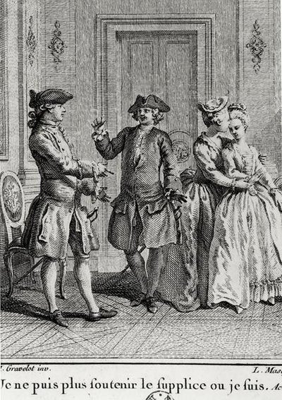 Je ne peux plus supporter les tourments ici où je suis, illustration pour Eugénie par Beaumarchais, gravée par Louis Joseph Masquelier (1741-1811) - Hubert after Gravelot