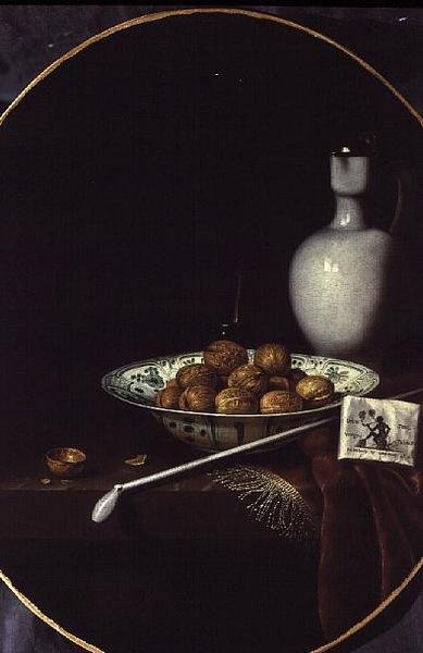 Nature morte avec noix, tabac et pipe en terre cuite - Hubert van Ravesteyn