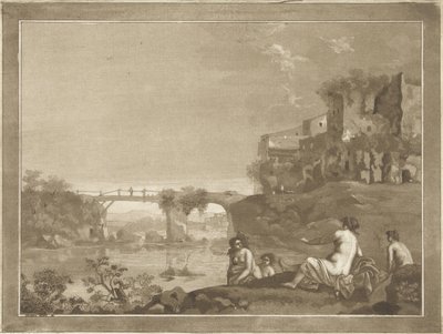 Paysage avec des nymphes se baignant - Hubertus van Hove
